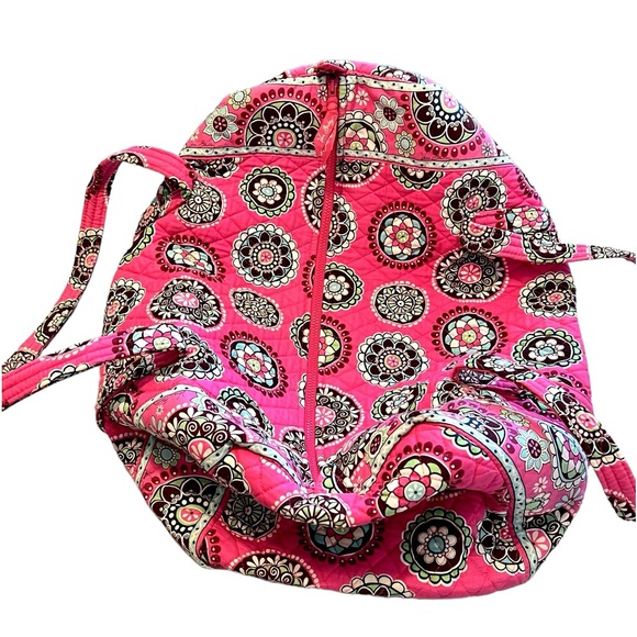 Vera Bradley Large Quilted Duffle Bag Pink Floral Paisley Long Handles, Zip Top - Picture 2 of 11